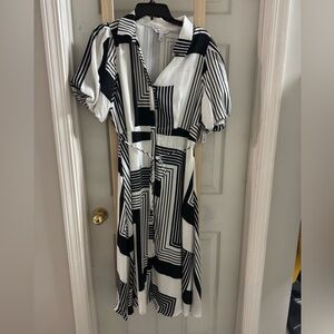Nine West Black and White Geometric Midi Dress NWT
